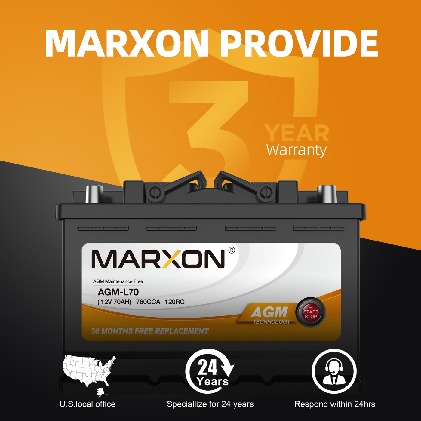 MARXON 12V 70AH Start and Stop Car Battery – Marxon US