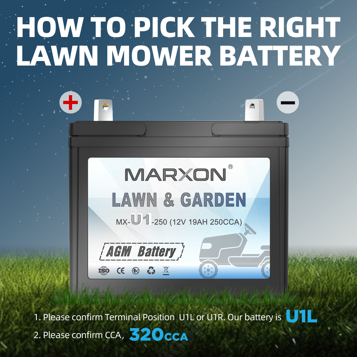 Marxon U1 320CCA Riding Lawn Mower Batteries, Garden Tractors Battery